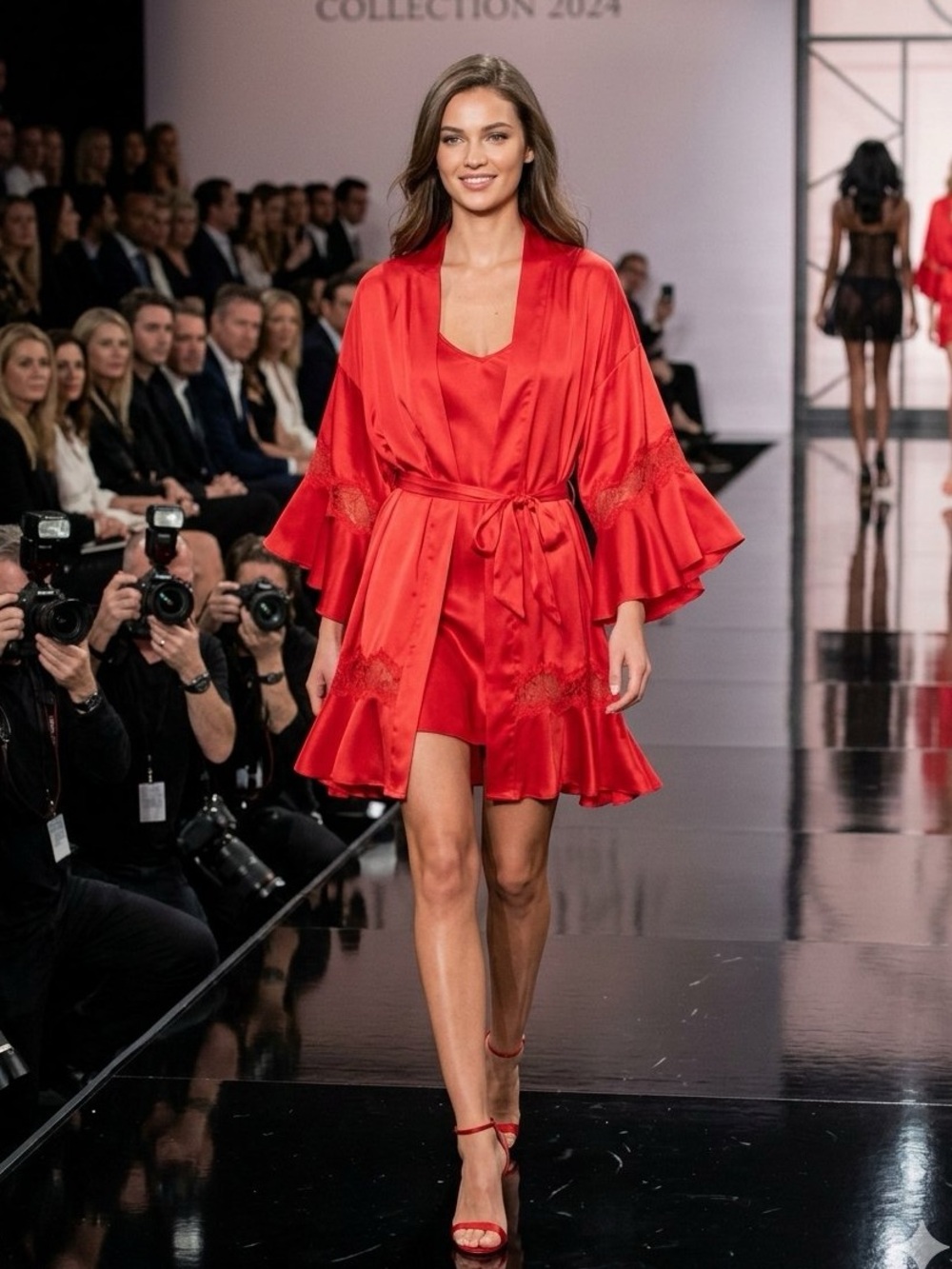Rare Victorias Secret Red Satin Ruffle Flounce Bell Sleeves Kimono Robe XS/S